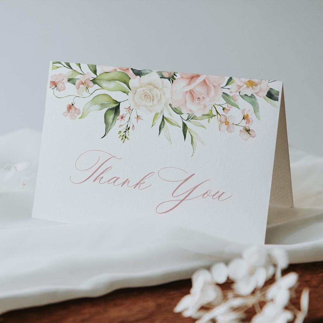 Blush Floral Thank You Card: Printable Template (instant Download) - Etsy