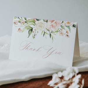Blush and Greenery Floral Thank You Card, Custom Thank You, Printable Template, INSTANT DOWNLOAD
