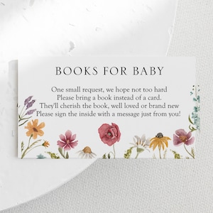 Babyshower Breng een boekinsteekkaart mee, Wildflower Baby in Bloom Boekaanvraag. Afdrukbare sjabloon, direct downloaden