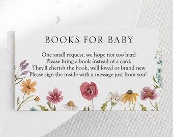 Baby Shower Bring a Book Insert Card, Wildflower Baby in Bloom Book Request. Printable Template, Instant Download