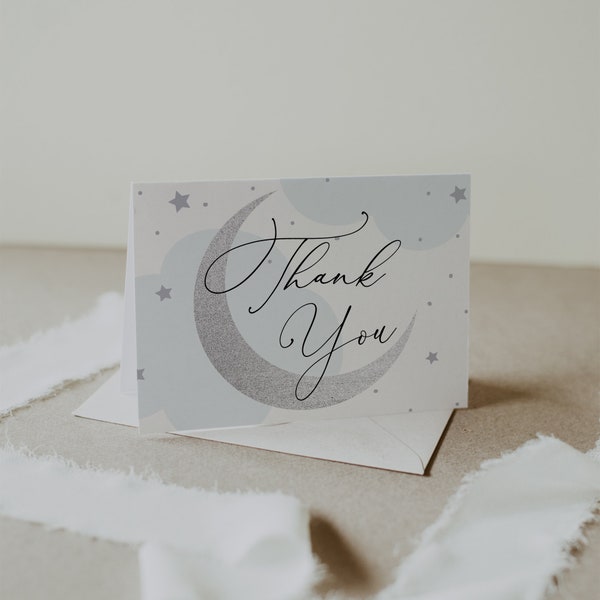 Blue Moon Thank You Card: Silver Stars Printable (Instant Download)