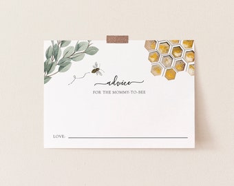 Sweet as Can Bee Baby Shower Advice Cards, Golden Bee and Eucalyptus, Printable Template, INSTANT DOWNLOAD #AP10_BBG