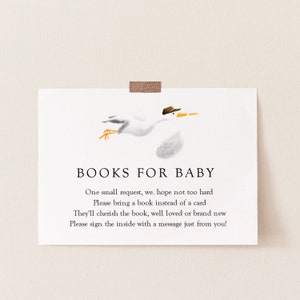 Bücher für Babys legen Karte Vorlage, Storch, Buch Anfrage, Baby-Dusche-Einladung Gehäuse Karte, INSTANT DOWNLOAD