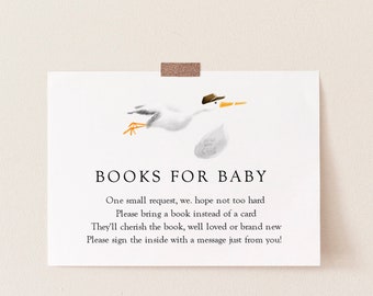 Books for Baby Insert card template,Stork, Book Request, Baby Shower Invitation enclosure card, INSTANT DOWNLOAD