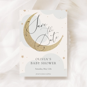 Baby Shower Save the Date, Over the Moon, Blue Twinkle Little Star, Printable Template, INSTANT DOWNLOAD #AP3b