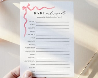 Pink Bow Baby Shower Word Scramble Game (Instant Download)