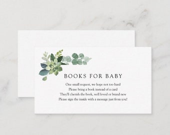 Carte intercalaire de livres d'eucalyptus pour bébé : demande de livre pour baby shower (TÉLÉCHARGEMENT IMMÉDIAT)