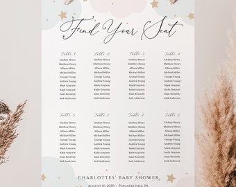 We are over the Moon Baby Shower Seating Chart, Blue Twinkle Little Star, Instant download template #AP3bp_Sign