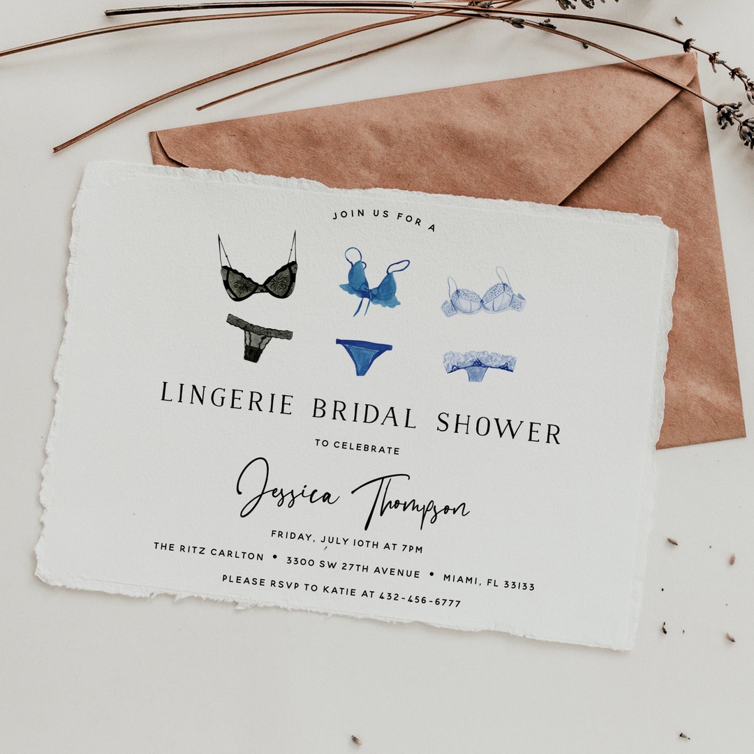Lingerie Bridal Shower Invitation, Blue Lingerie Shower, Printable Template, INSTANT DOWNLOAD # ...