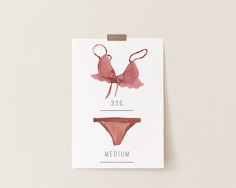 Lingerie Insert Card, Bride&#39;s Measurements Card, Printable Template, INSTANT DOWNLOAD #AP21a