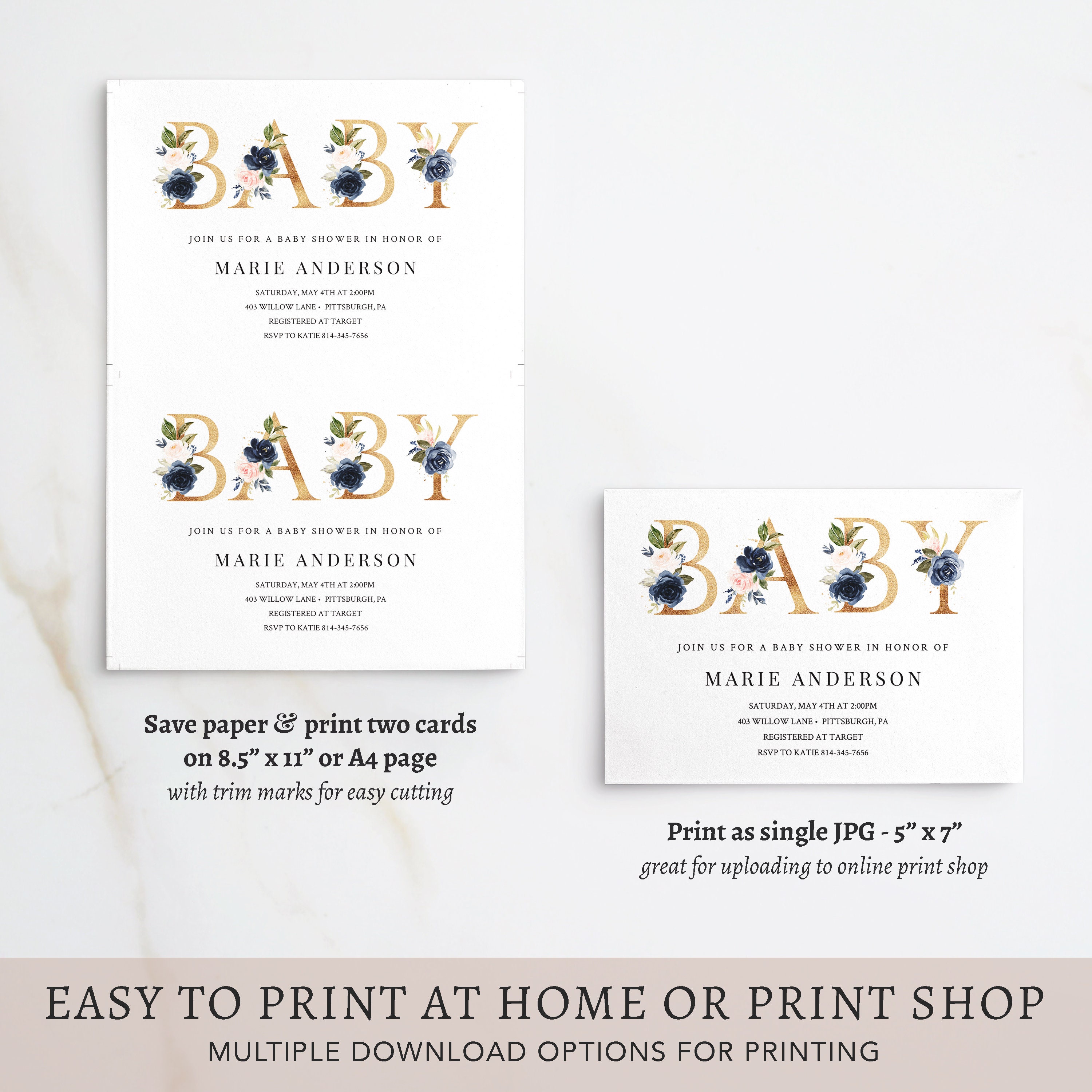 Printable Baby Shower Invitation INSTANT DOWNLOAD 100% | Etsy