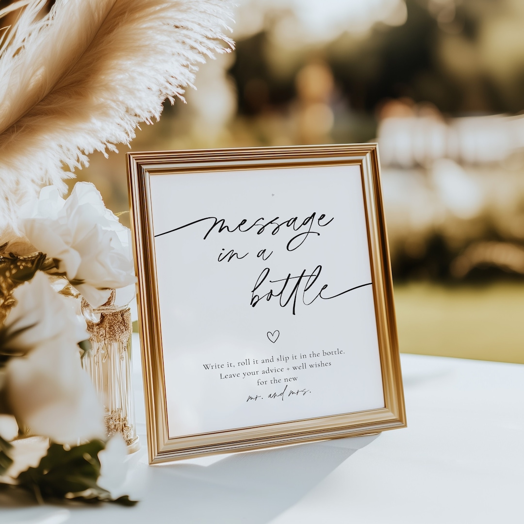 Message in A Bottle Sign Printable, Minimalist Wedding Advice Sign, Message in A Bottle Guest ...