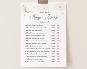 Over the Moon Guess Who Mommy and Daddy, Baby Shower Games, Pink Clouds, Printable Template, INSTANT DOWNLOAD, #AP3p_BBG