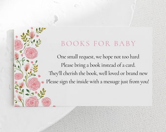 Tea Party Books for Baby Insert Card, Pink Roses, Printable enclosure card, Edit & Print Today, Instant Download 3.5 x 2 #AP53