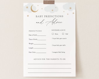 Over the Moon Baby Advice and Predictions Card, Baby Shower Games, Blue Clouds, Printable Template, INSTANT DOWNLOAD, #AP3b_BBG