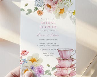 Wildflower Tea Party Bridal Shower Invitation (Digital Download)