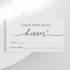 Devinez combien de baisers Jeu | Bisous de douche nuptiale pour Mme Jeu de devinettes | Jeux de baby shower minimalistes à imprimer | Modèle modifiable