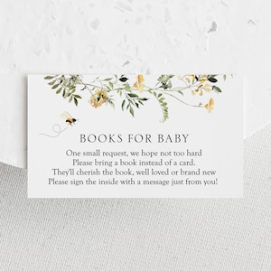 Baby-Dusche-Einlage für Baby-Geburtskarte, Bibliothek-Buch-Anfrage-Beilage, zarte gelbe Wildblume, druckbare Vorlage, SOFORT-DOWNLOAD