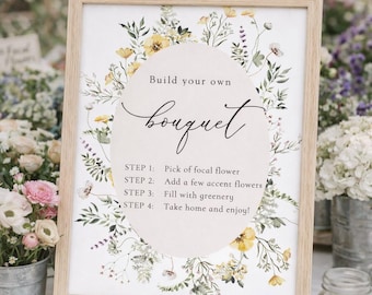 Build Your Own Bouquet Sign, Wildflower Bridal Shower Decorations, Flower Bar Sign Template, Floral Baby Shower Decor, DIY Bouquet Station