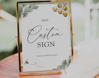 Golden Bee and Eucalyptus, Custom DIY Sign, Baby or Bridal Shower Printable Sign, Printable Instant Download #AP10