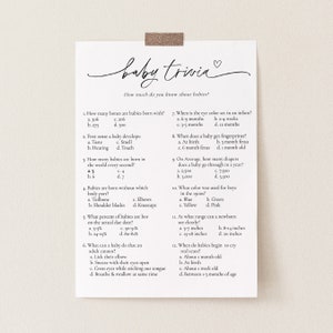 Baby Shower Trivia Game, Baby Trivia Game, Minimalist Baby Shower, Gender Neutral, Editable Template, Includes Answer Key