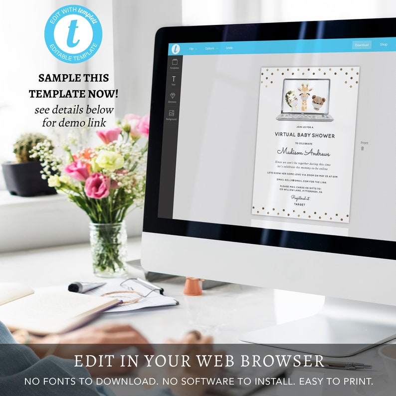 Virtual Baby Shower Printable Invitation and Evite Text Etsy