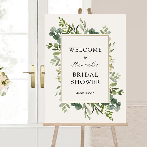 Eucalyptus Bridal Shower Welcome Sign, Printable Template, Instant Download #AP15_WS