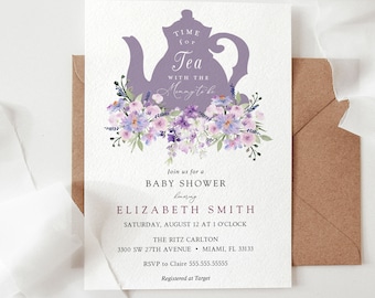 Lavendel-Tee-Party-Babyparty-Einladung (druckbare Vorlage)