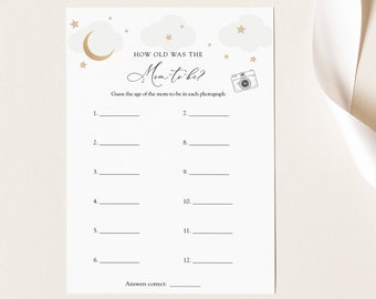 Fotospel babyshower: hoe oud was de aanstaande moeder? (Afdrukbare sjabloon)