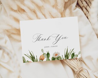 Desert Cactus Thank You Card Template, Editable Wedding Thank You Note, Printable Baby Shower Thank You Card, Boho Folded Card Template
