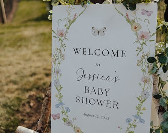 Wildflower Baby in Bloom Welcome Sign, Floral Baby Shower Welcome Template, Floral Wreath DIY Sign, Templett, #AP50