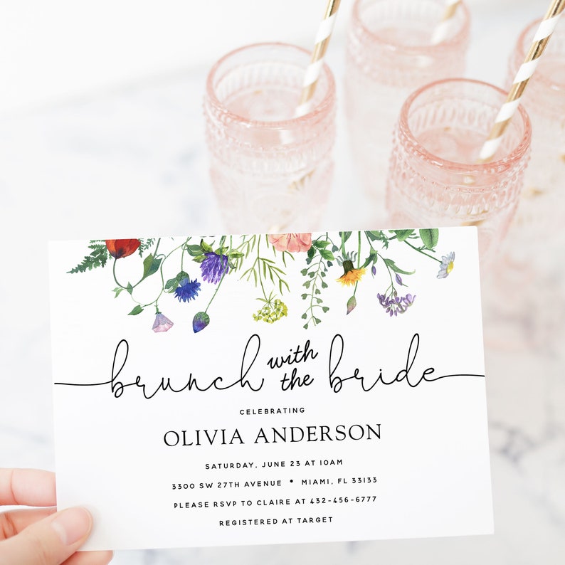 Wildflower Fields and Buzzing Bees Bridal Shower Brunch with the Bride Invitation, Printable Template, INSTANT DOWNLOAD image 2