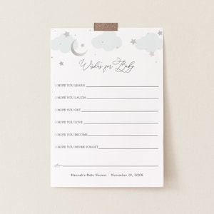 Tarjeta "Deseos de Luna" para Bebé, Plantilla de Juego Imprimible para Baby Shower, DESCARGA INSTANTÁNEA