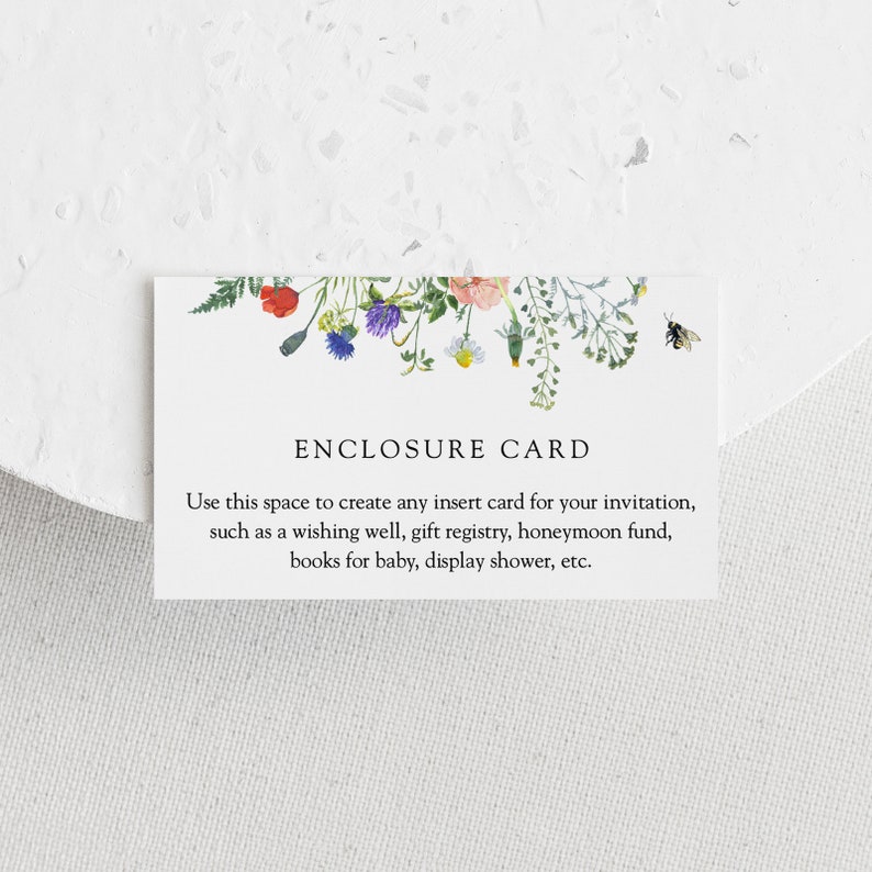 Custom Enclosure Card Printable Template Wildflower Fields Etsy