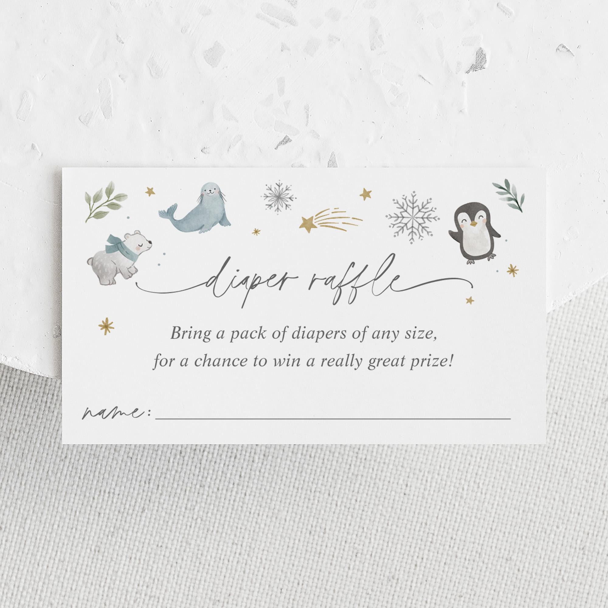 Cold Chisel Raffle Tickets Winter Animals Diaper Raffle Ticket, Printable Baby Shower Diaper ...