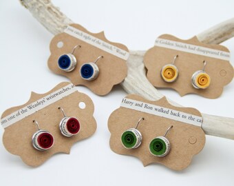 Book Paper Dangle Earrings. Paper Quilling Jewelry Favorite House Colors.