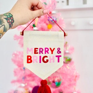 Merry and bright banner / Personalised Christmas sign / Christmas banner flag / Colourful Christmas decorations / Merry & bright sign