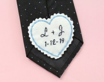 Groom Gift. Groom Gift from Bride. Hand Embroidered Tie Patch. Groom Tie. Necktie. Tie Patch. Wedding. Secret Message.