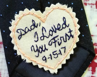 SKINNY Patch. Hand Embroidered Love Note Tie Patch. Father of the Bride. Father of the Bride Gift. Gift for Dad. Necktie. Personalize.