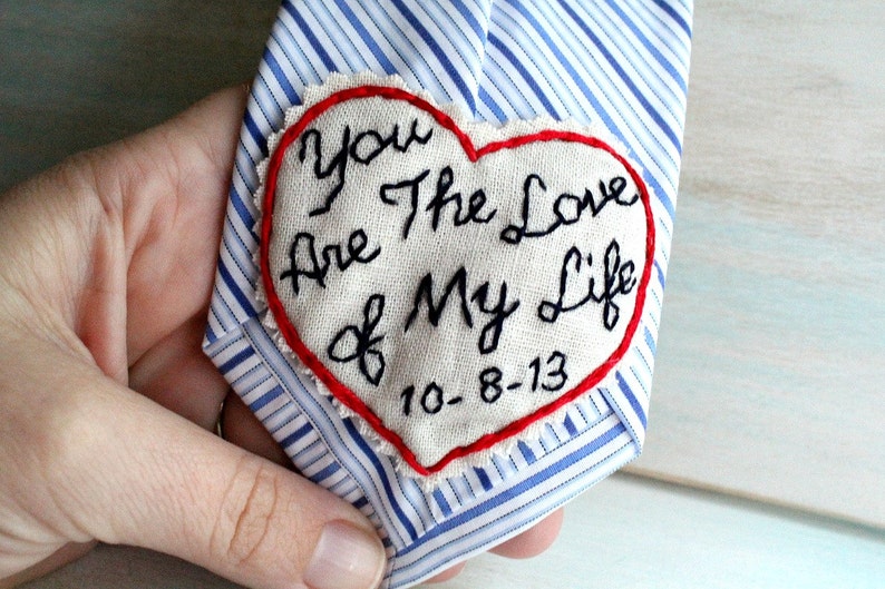 Groom Gift from Bride. Hand Embroidered Tie Patch. Groom Gift. Tie Patch. Groom. Necktie. Hand Stitched Embroidery. Wedding Gift. Keepsake. image 1