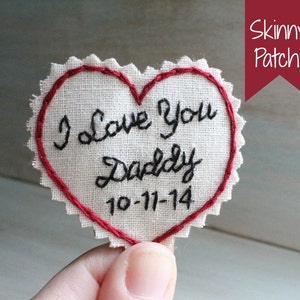 SKINNY Patch. Hand Embroidered Love Note Tie Patch. Father of the Bride. Father of the Bride Gift. Gift for Dad. Necktie. Personalize.