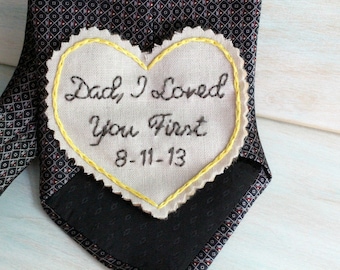 Father of the Bride. Father of the Bride gift. Gift for Dad. Tie Patch. Mens tie. Embroidery. Groom Gift. Hand Stitched Wedding Tie Patch.