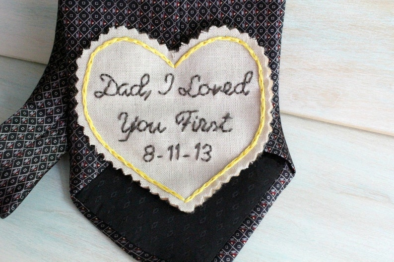 Father of the Bride. Father of the Bride gift. Gift for Dad. Tie Patch. Mens tie. Embroidery. Groom Gift. Hand Stitched Wedding Tie Patch. image 1