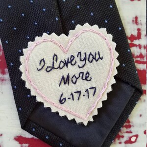 SKINNY Patch. Hand Embroidered Love Note Tie Patch. Father of the Bride. Father of the Bride Gift. Gift for Dad. Necktie. Personalize.