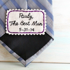 Best Man Gift. Groomsmen Gift. Hand Embroidered Tie Patch. Embroidered Note for Your Best Man and Groomsmen. Necktie. Wedding Gift. image 1