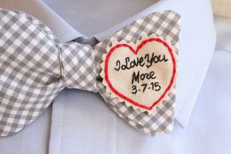 Bow Tie Patch. Groom Gift from Bride. Groom Gift. Tie Patch. Bow Tie. Gift for Him. Wedding Patch. Hand Embroidered Wedding Tie Patch. image 1