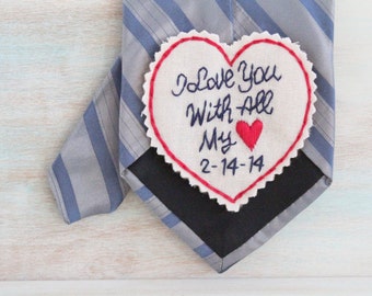 Valentines Day. Groom Gift from Bride. Groom Gift. Tie Patch. Gift for Him. Wedding Patch. Hand Embroidered Wedding Tie Patch. Patches.