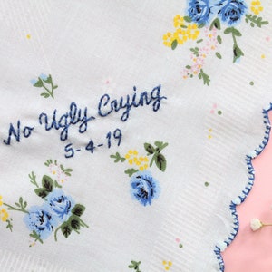 No Ugly Crying Handkerchief. No Ugly Crying. Handkerchief. Handkerchief Wedding. Handkerchief for Bride. Bridesmaid Gift. Wedding Favors. image 1