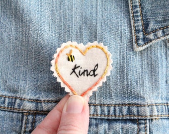 Hand Stitched Patch. Jacket Patch. Patch. Patches. Back Patch. Sew on Patch. Embroidered Patch. Kind. Be Kind. Bee Kind.