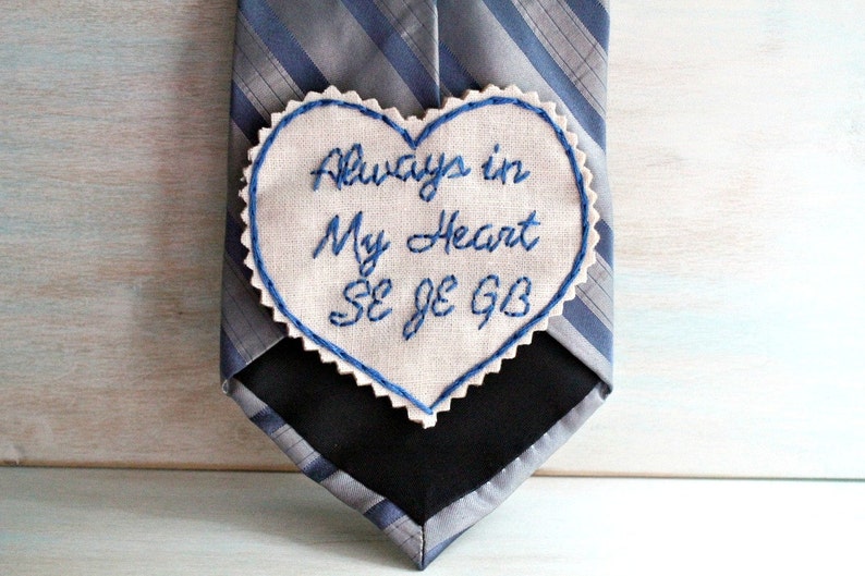 Remembrance Patch. Hand Embroidered Tie Patch. Groom Gift. Bride Gift. Tie Patch. Something Blue. Necktie. Wedding Dress Label. In Memory of image 2